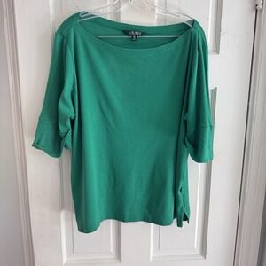 Lauren‎ Ralph Lauren Classic Knit Top Green Color Cuff Sleeve 100%Cotton.Size 2X
